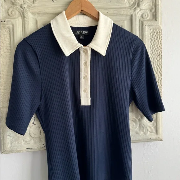 J. Crew Navy and Cream Ribbed Polo M - Picture 1 of 5